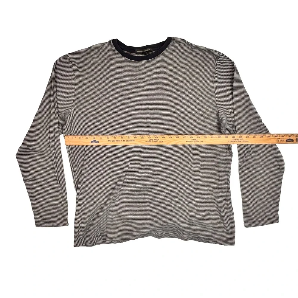 Banana Republic Long Sleeve Shirt Mens Size XXL‎ Black White Micro Stripes 2XL